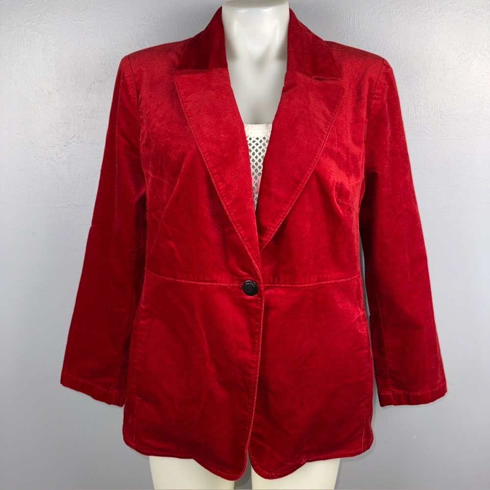 Chico’s Allure Velvet Blazer Women’s 2 Red Single Breasted One Button Office